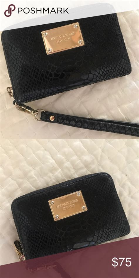 shiny black michael kors bag|Michael Kors black wristlets.